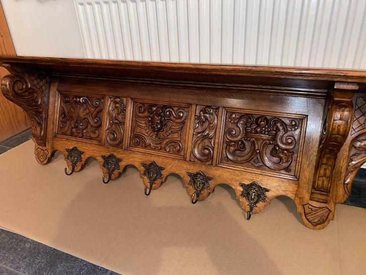 Heel Oude Brugse Handgesneden Eiken Kapstok,als nieuw!, Antiek en Kunst, Antiek | Woonaccessoires, Ophalen