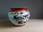 Antieke muntgroene opaline pot met bloemenmotief., Antiek en Kunst, Ophalen