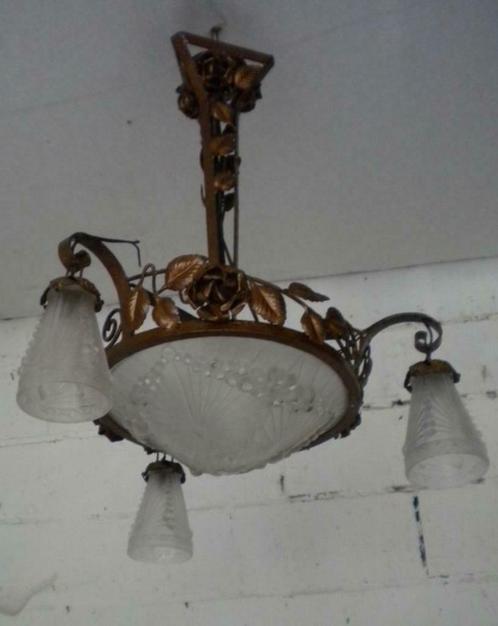 art deco luster wit geperst glas Schneider, Antiek en Kunst, Antiek | Verlichting, Ophalen