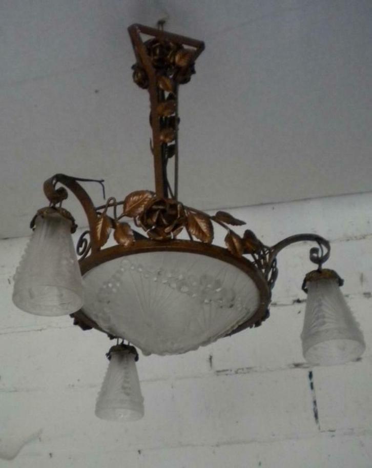 art deco luster wit geperst glas Schneider, Antiek en Kunst, Antiek | Verlichting, Ophalen