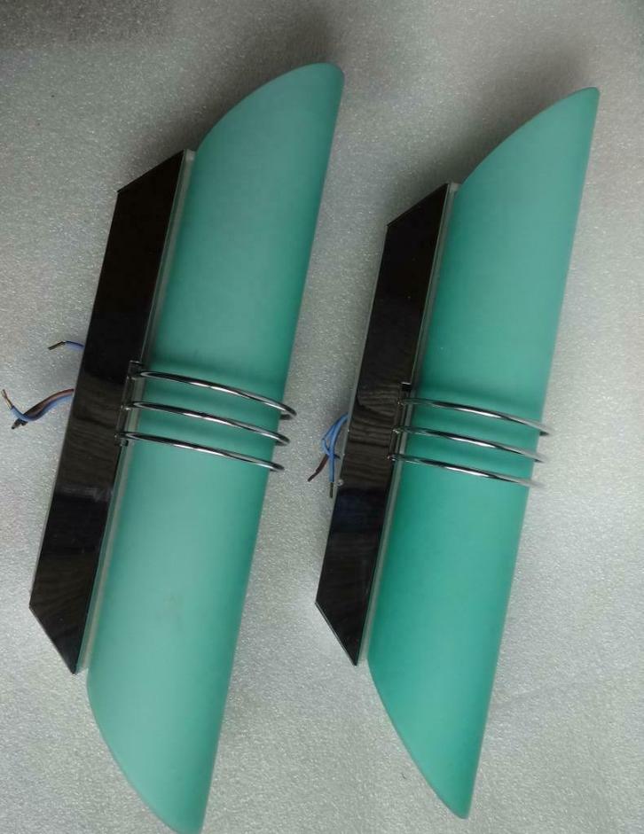 twee lichtgroene muurlampen, Antiek en Kunst, Antiek | Verlichting, Ophalen of Verzenden