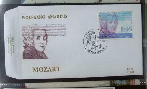 Enveloppe premier jour - F.D.C. - P1000 - Mozart - 1991, Timbres & Monnaies, Timbres | Europe | Belgique, Affranchi, Musique, Avec timbre