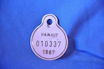 §  ancienne plaque de velo hainaut 1987, Enlèvement ou Envoi, Utilisé
