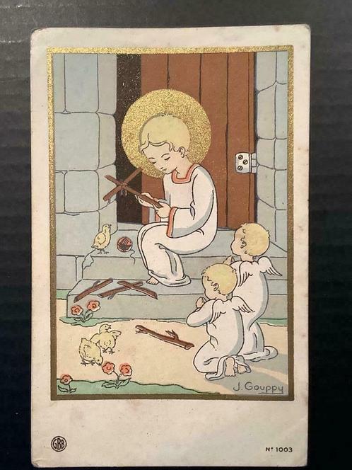 Devotieprentje KLEINE JEZUS maakt Kruis - Ontw: J. GOUPPY, Verzamelen, Bidprentjes en Rouwkaarten, Bidprentje, Verzenden