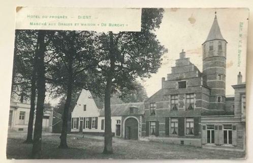 PRENTKAART DIEST - GRAANMARKT EN DE BURCHT, Collections, Cartes postales | Belgique, Affranchie, Brabant Flamand, Avant 1920, Enlèvement ou Envoi