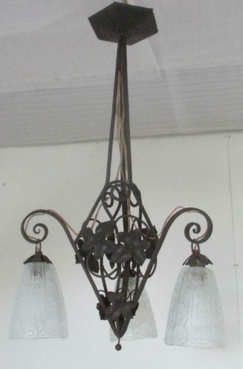art deco smeedijzeren lamp met drie  kappen Donna Paris 13, Antiek en Kunst, Antiek | Verlichting, Ophalen
