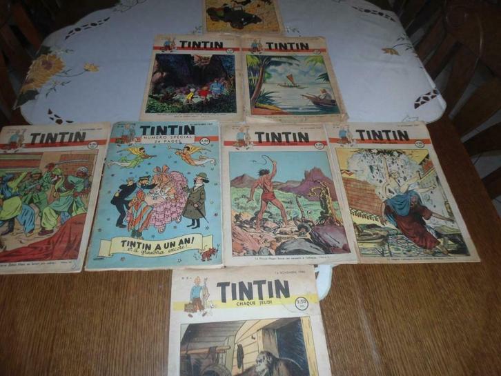 Très Beau Lot de 8 Anciens Journaux Tintin 1946-47-48-49-, Boeken, Tijdschriften en Kranten, Gelezen, Overige typen, Ophalen of Verzenden