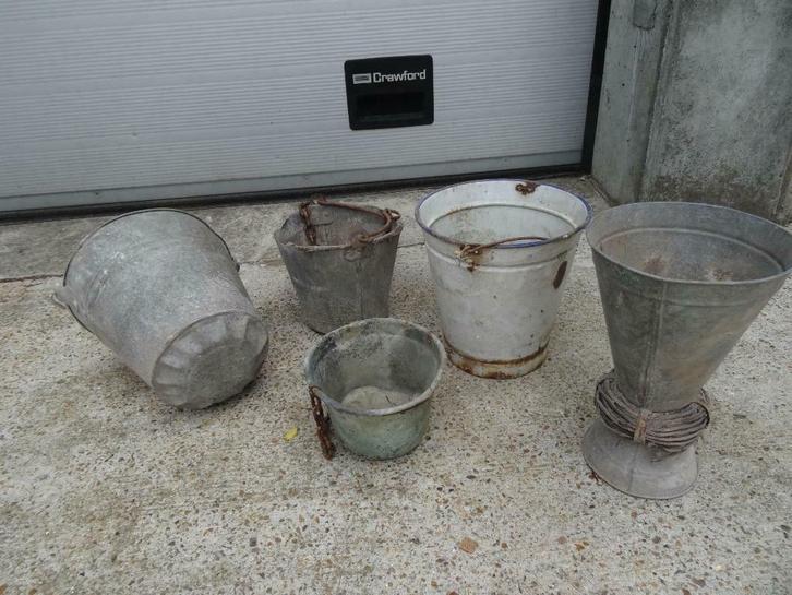 lot des 5 anciens seaux en zinc, cuivre et émaillé, Jardin & Terrasse, Vases de jardin, Utilisé, Enlèvement