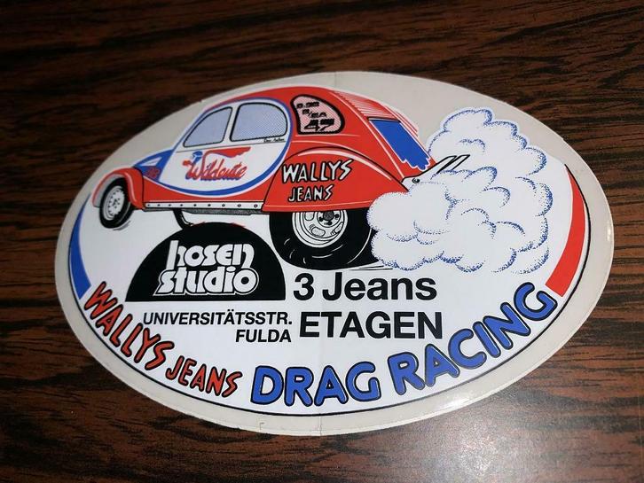 Sticker Citroën 2CV Drag Racing Wallys Jeans, Verzamelen, Stickers, Zo goed als nieuw, Ophalen of Verzenden