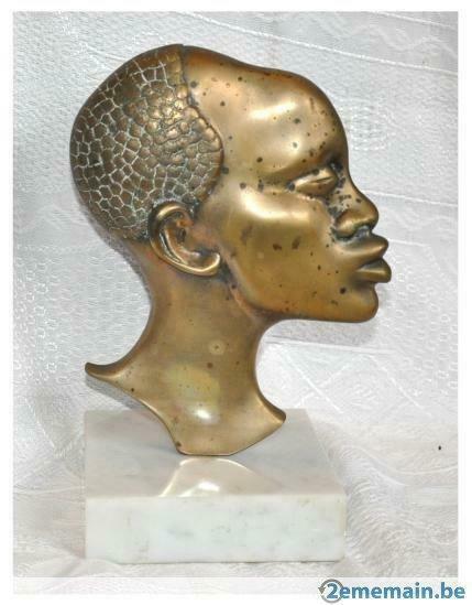 §tête d'homme africain bronze socle marbre, Antiek en Kunst, Antiek | Brons en Koper, Brons, Ophalen