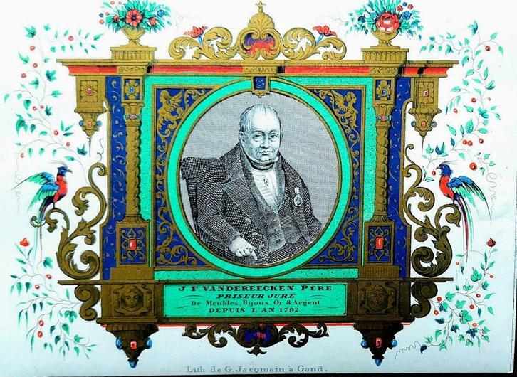 Porselein kaart.Lith.de G. Jacolain à Gand.J.F.Vandereecken, Antiek en Kunst, Kunst | Litho's en Zeefdrukken, Ophalen of Verzenden