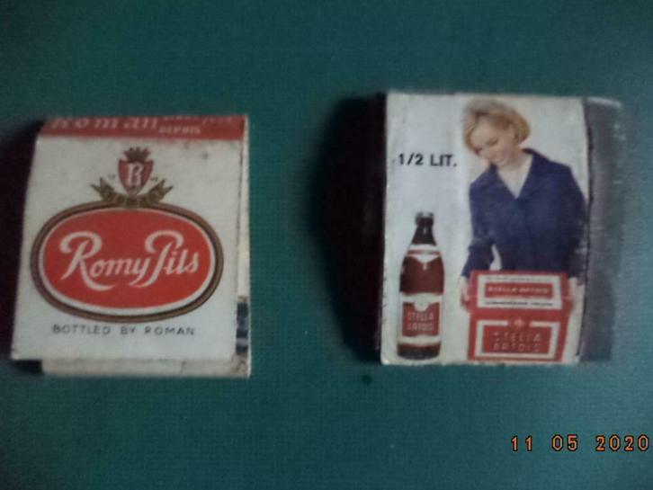 Brouwerijen: ROMY PILS en STELLA: luciferdoosje en -boekje., Collections, Articles de fumeurs, Briquets & Boîtes d'allumettes