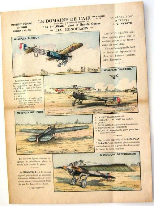 Les Monoplans 1917 Le Domaine de l'Air Lithografie Vliegtuig, Antiek en Kunst, Kunst | Litho's en Zeefdrukken, Ophalen of Verzenden