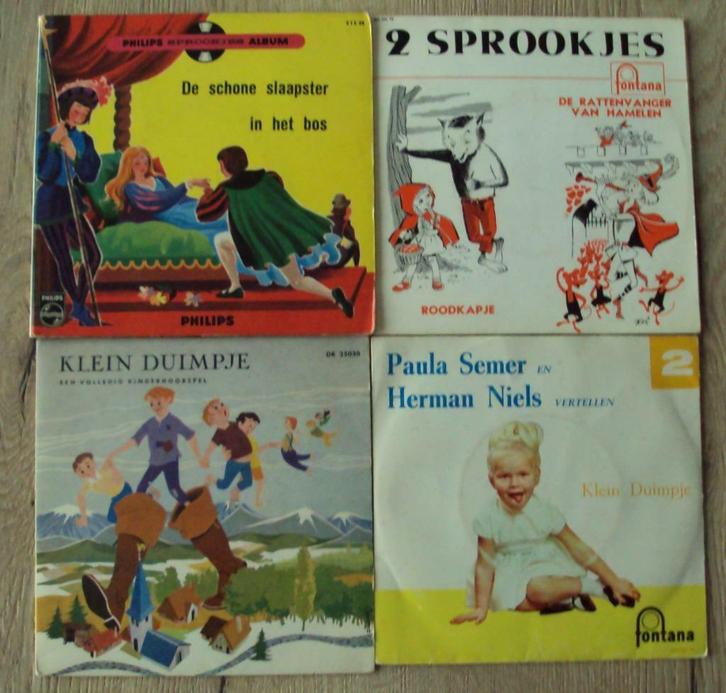 4 Vintage Sprookjes E.P 7' Singeltjes, Cd's en Dvd's, Vinyl | Kinderen en Jeugd, Gebruikt, Verhaal of Sprookje, Ophalen of Verzenden