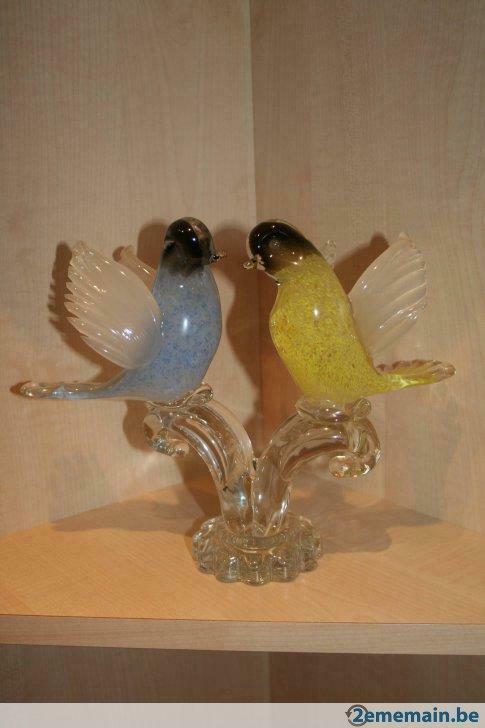 Statue couple oiseaux en verre, Antiquités & Art, Art | Sculptures & Bois