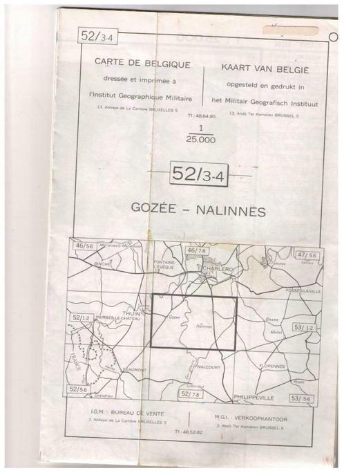 CARTE militaire de Belgique - Gozée ,Nalinnes 52/3-4 - 1970, Collections, Collections Autre, Utilisé, Enlèvement ou Envoi