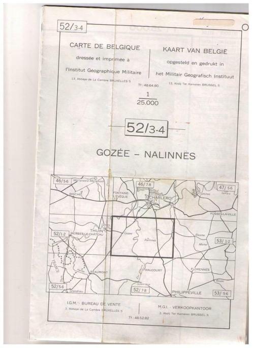 Militaire kaart van België - Gozée, Nalinnes 52/3-4 - 1970, Verzamelen, Overige Verzamelen, Gebruikt, Ophalen of Verzenden