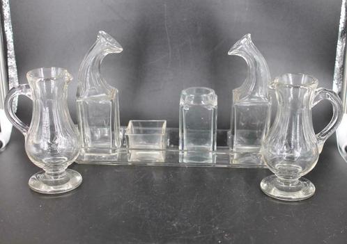 Kristalstel: dienblad en oude olieazijn, Antiek en Kunst, Antiek | Glaswerk en Kristal, Ophalen of Verzenden