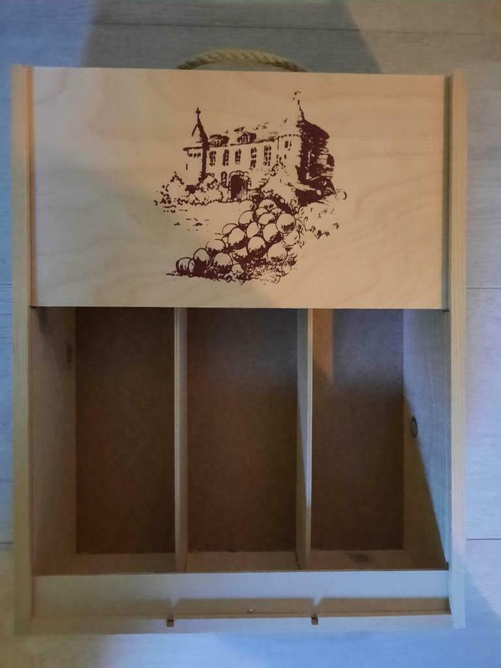 Houten wijnkist voor 3 flessen, Huis en Inrichting, Woonaccessoires | Wijnrekken, Nieuw, Ophalen