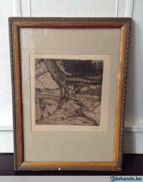 Ets kunstenaar Eugene Yoors gesigneerd in kader, Antiek en Kunst, Kunst | Etsen en Gravures, Ophalen of Verzenden