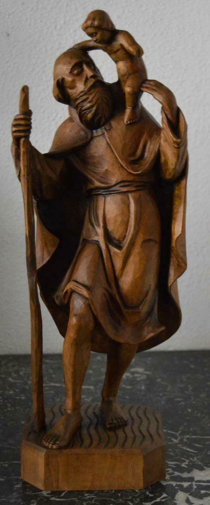 Sint Christoffel hout, 38 cm, Antiek en Kunst, Antiek | Religieuze voorwerpen, Ophalen of Verzenden