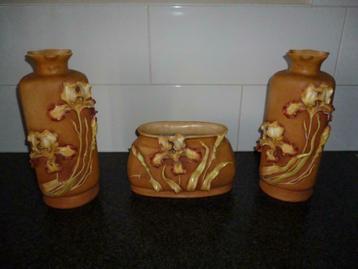 Ensemble de 3 vases anciens art déco fleurs déco cheminée