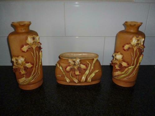 Ensemble de 3 vases anciens art déco fleurs déco cheminée, Antiquités & Art, Curiosités & Brocante, Enlèvement ou Envoi