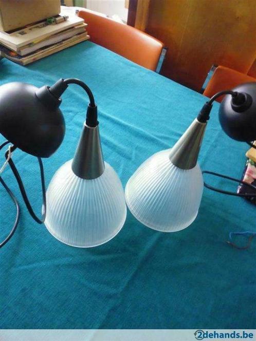 retro vintage hanglamp in glas en chroom, Antiquités & Art, Curiosités & Brocante