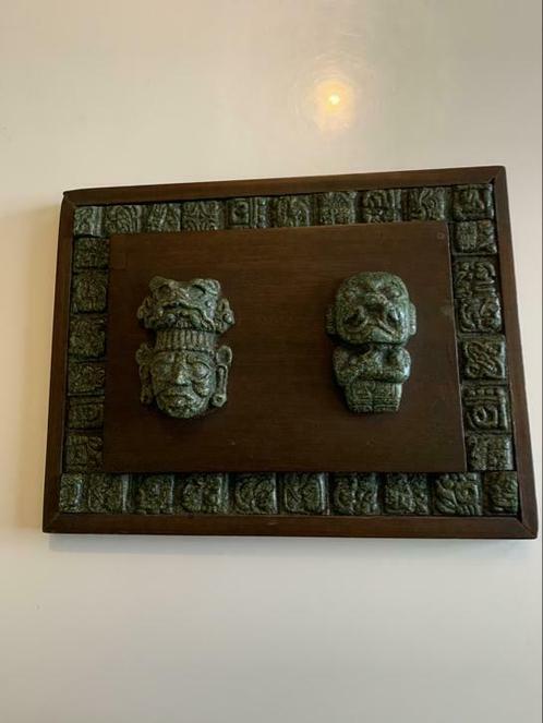 Cadre dieux aztèques en malachite 1959, Antiquités & Art, Curiosités & Brocante