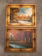 2 landschap schilderijen in gouden barok kader olie op doek