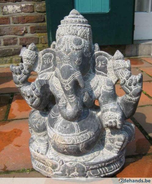 Ganesha in zwart graniet 39 cm, Jardin & Terrasse, Statues de jardin, Neuf, Autres types, Pierre, Enlèvement ou Envoi