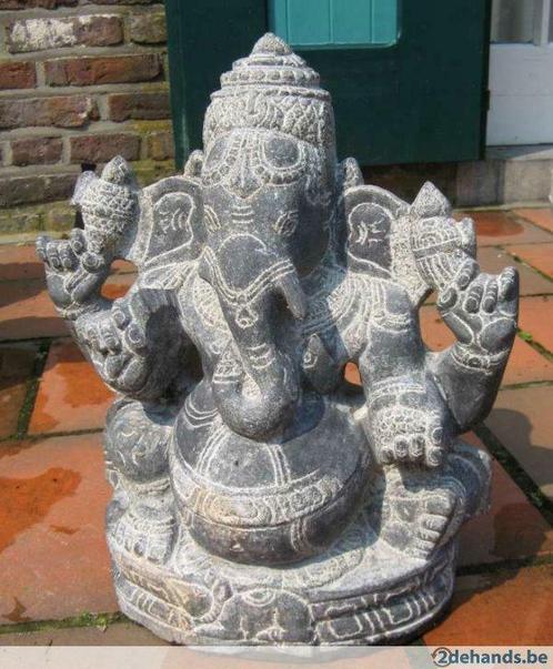 Ganesha in zwart graniet 39 cm, Tuin en Terras, Tuinbeelden, Nieuw, Overige typen, Steen, Ophalen of Verzenden