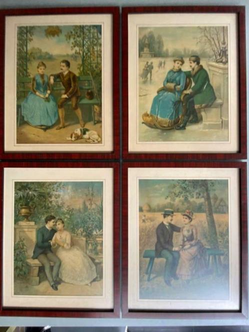 4 kaders met afbeelding Vier Seizoenen, Antiek en Kunst, Kunst | Etsen en Gravures, Ophalen