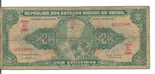 Brazilië 2 Cruzeiros 1955 P#157 Serie 140A 053380 VF, Postzegels en Munten, Bankbiljetten | Amerika, Los biljet, Zuid-Amerika