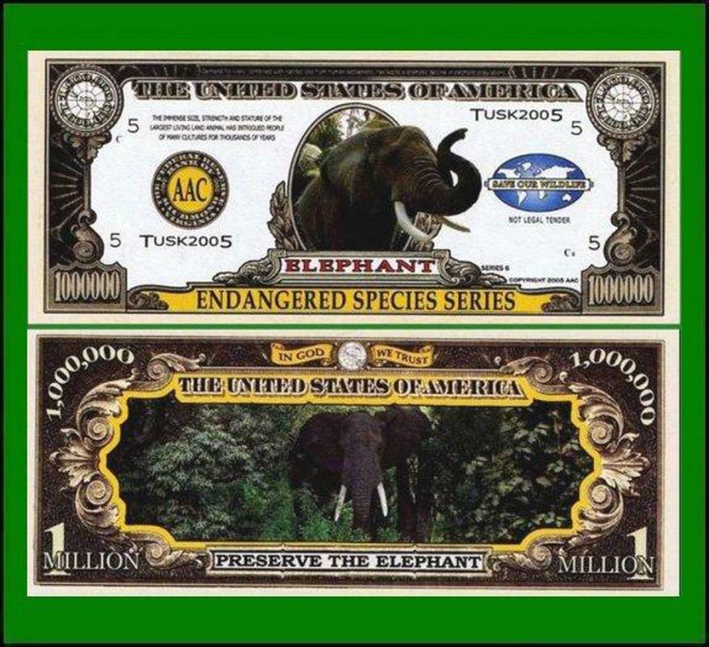 USA 1 Million Dollar Bankbiljet 'Olifant' Endangered - UNC, Envoi, Amérique du Nord, Billets en vrac