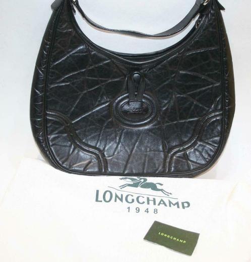 Longchamp Roseau schoudertas in zwart leder + dustbag, Handtassen en Accessoires, Tassen | Damestassen, Zo goed als nieuw, Handtas