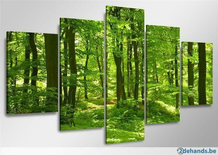 Nieuw * 5 Luik van Canvas * Green Forrest  80x160cm, Antiek en Kunst, Kunst | Schilderijen | Modern