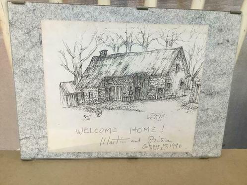 Houtskool (?) van een kleine boerderij  ~WELCOME HOME~, Antiek en Kunst, Kunst | Tekeningen en Fotografie