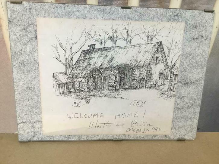 Houtskool (?) van een kleine boerderij  ~WELCOME HOME~, Antiek en Kunst, Kunst | Tekeningen en Fotografie