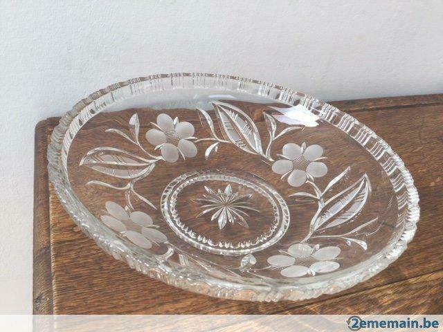 Mooie fruitschaal/saladeschaal in geëtst glas, Antiek en Kunst, Curiosa en Brocante, Ophalen