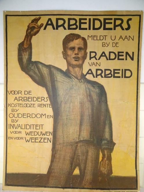Antiek pamflet Arbeiders meldt u aan door Willy Sluiter 1919, Verzamelen, Militaria | Algemeen, Overige soorten, Foto of Poster