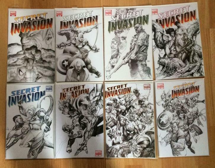 Secret Invasion 1-8 full run - Variant sketch 1:75 - Marvel, Boeken, Strips | Comics, Zo goed als nieuw, Complete serie of reeks