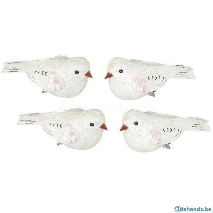kerst versiering glitter vogels, set van 4, met clip, wit, Diversen, Kerst, Nieuw, Ophalen of Verzenden