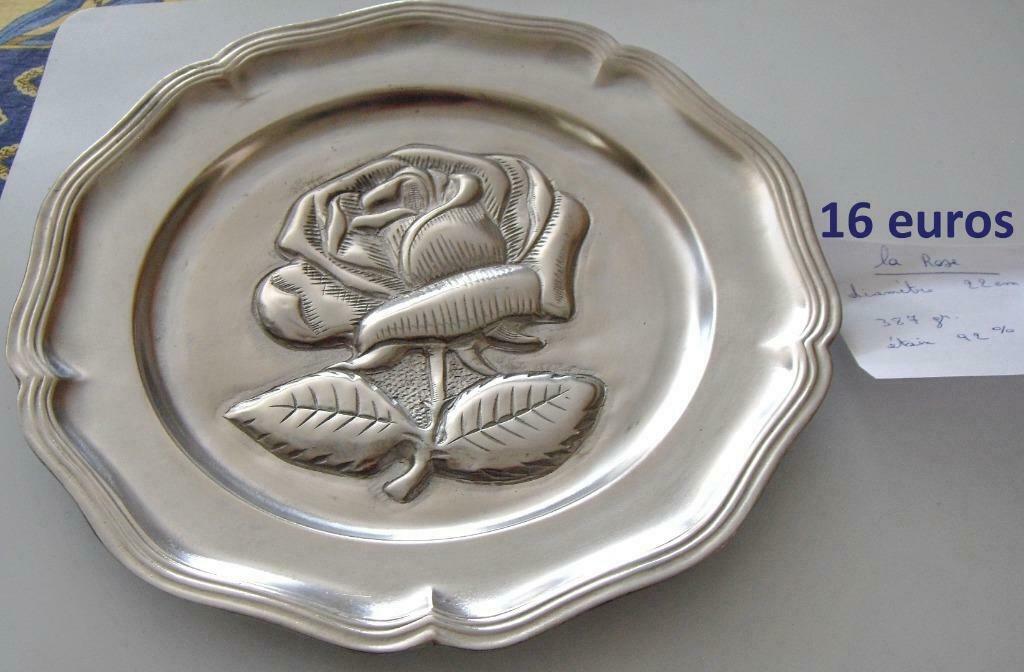 Assiette en étain (92%) avec grande rose ouverte, Enlèvement ou Envoi, Neuf