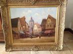 19e eeuws schilderij "Place de Village Normand", Antiek en Kunst, Kunst | Schilderijen | Modern