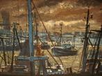 Renaat SAVELS °1934-2014 grote olie/doek boten haven marine, Antiek en Kunst, Kunst | Schilderijen | Modern, Ophalen