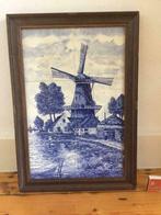 Hollandse molen Delfts blauw tegels ingelijst schilderij XL, Overige typen, Minder dan 50 cm, Ophalen of Verzenden, Zo goed als nieuw