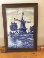 Hollandse molen Delfts blauw tegels ingelijst schilderij XL, Huis en Inrichting, Minder dan 50 cm, Overige typen, Ophalen of Verzenden