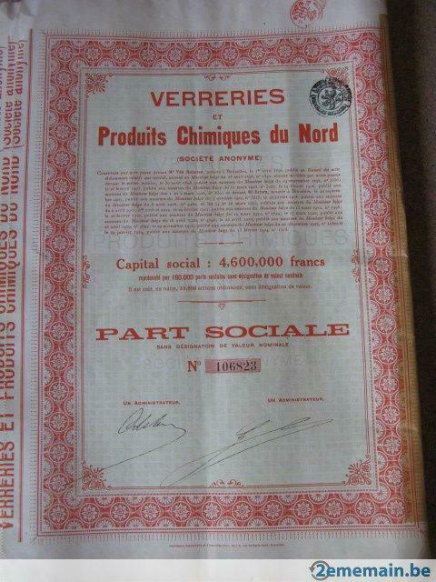 Ancien titre 1924 : Verreries et produits chimiques du Nord, Collections, Revues, Journaux & Coupures, Enlèvement ou Envoi