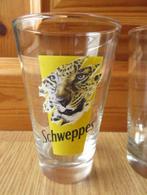 2 superbe verre Schweppes avec motif de tigre sur fond jaune, Utilisé